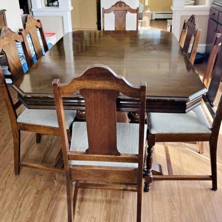 Solid wood dining table with 6 chairs - full set view