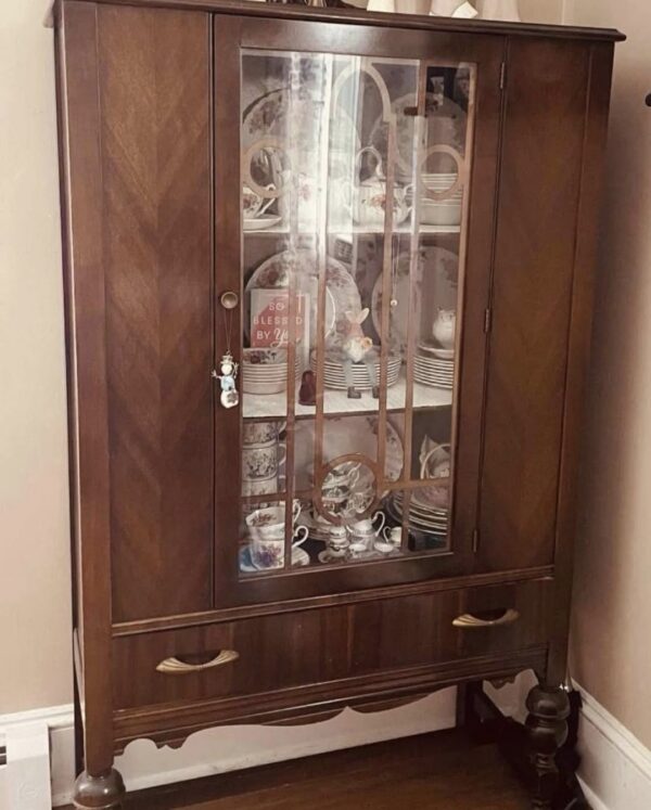 Wooden buffet cabinet with glass doors – dining storage